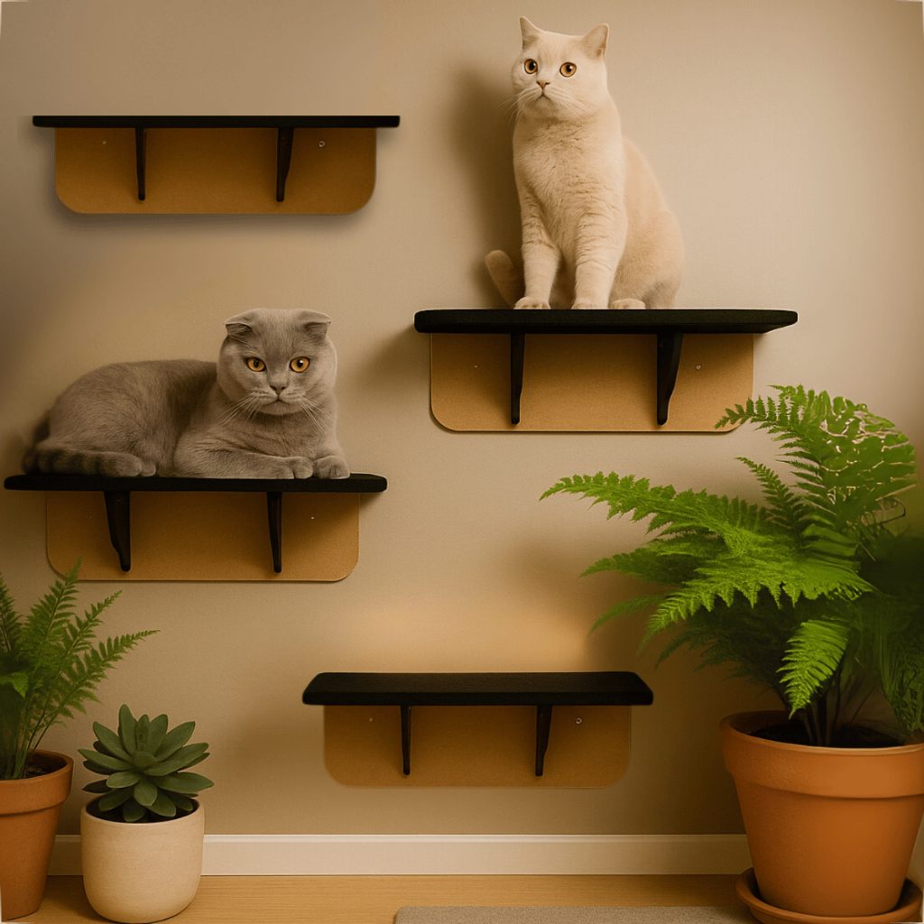 Escada para Gatos com Prateleiras em MDF e Carpete Antiderrapante