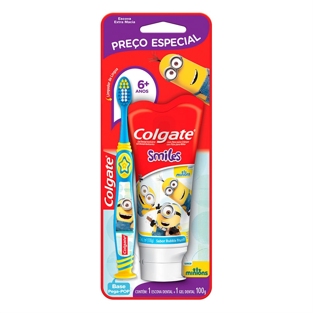 Escova Dental Minions Colgate 6+ Anos + Gel