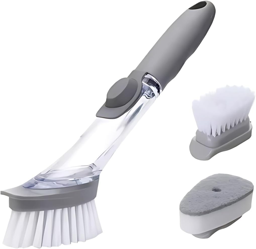 Escova de Limpeza 2 em 1 com Dispensador de Detergente | Cabo Ergonômico e Multiuso para Casa