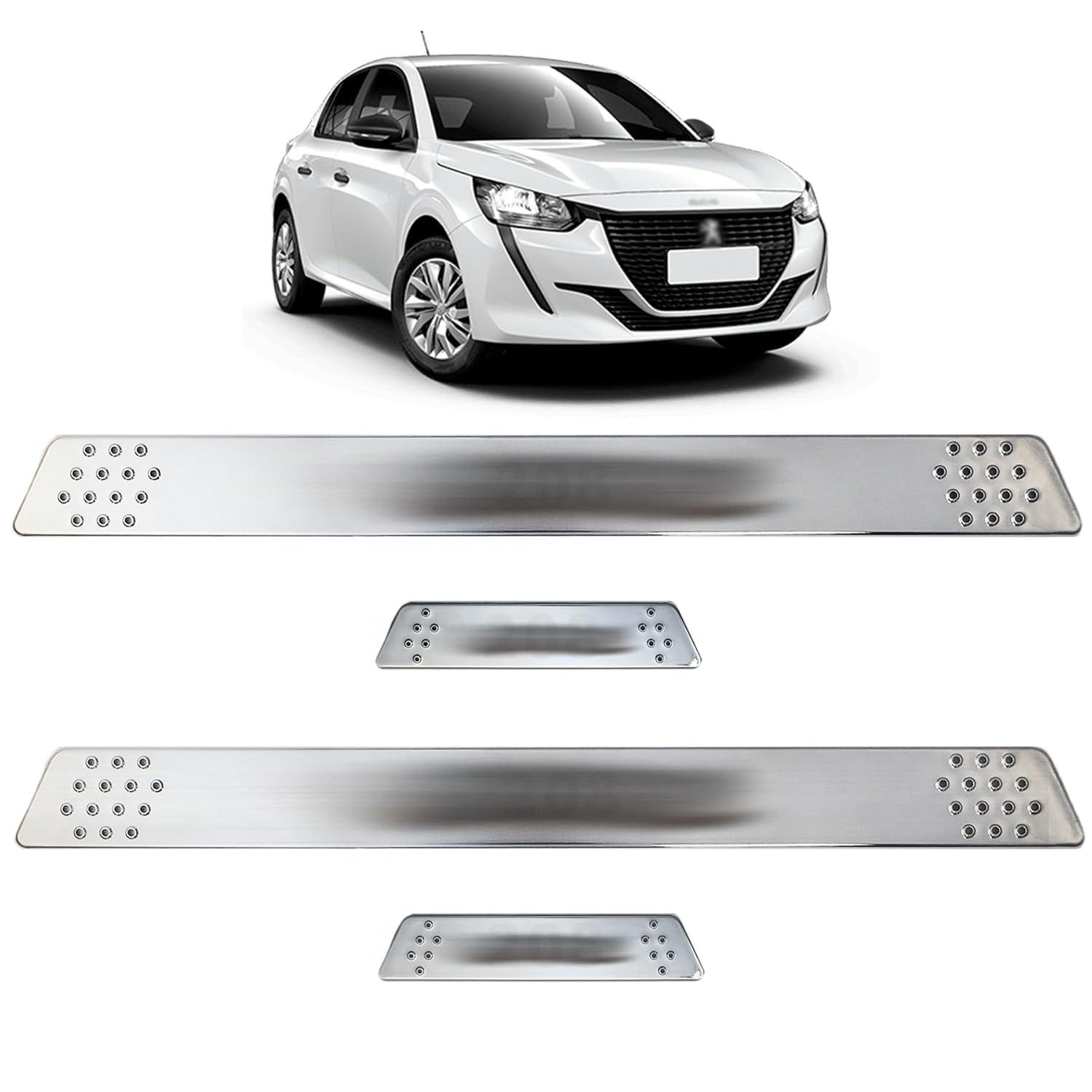 Soleira Cromado Escovado Personalizada Peugeot 208 (2013-2024) - Estilo e Proteção Antiderrapante
