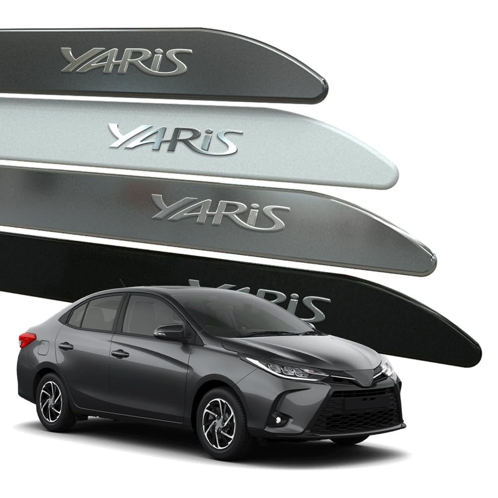 Friso Lateral Yaris Hatch Sedan 2018-2025: Escrita Cromada Alto Relevo (Facão/Redondo) - Cor Original