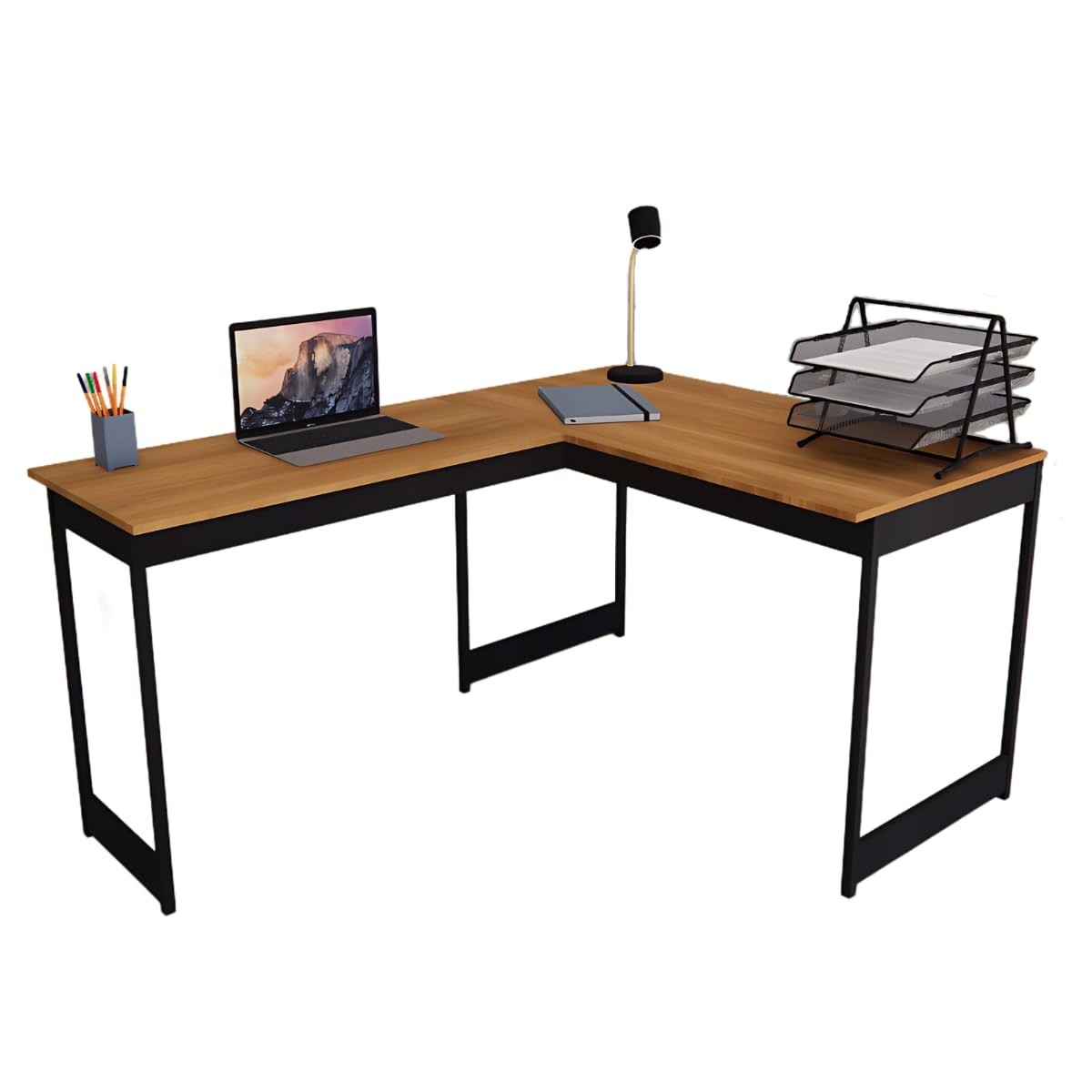 Mesa em L Estilo Industrial Nogal | Escrivaninha de Canto Moderna para Escritório e Estudo
