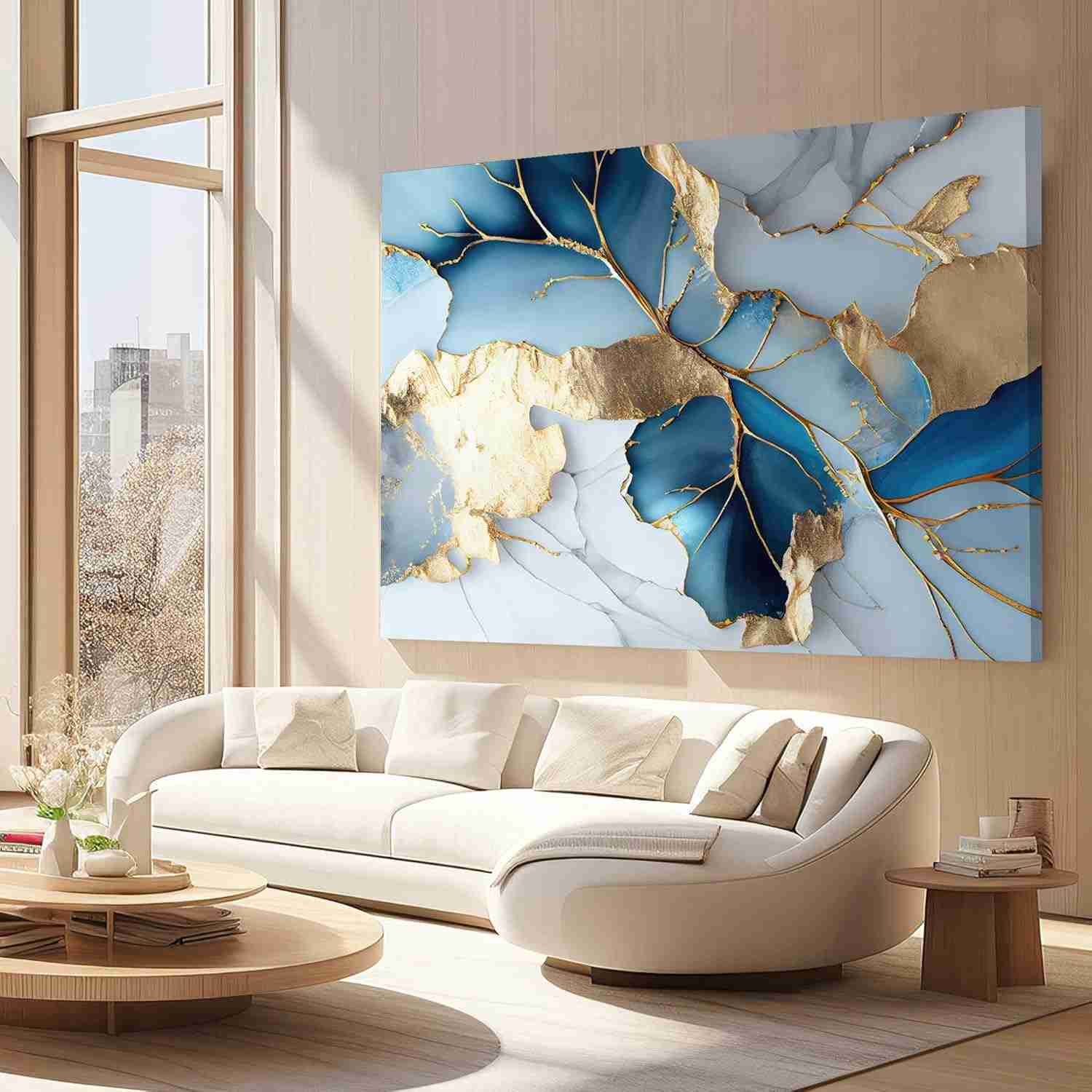 Quadros Decorativos 130x90cm - Estilo Abstrato Azul Mármore para Sala, Quarto e Escritório