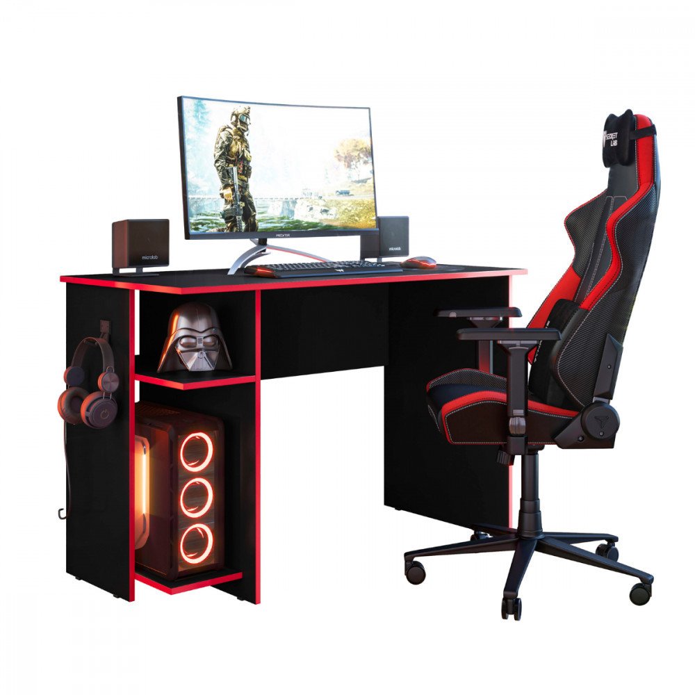 Escrivaninha Gamer e Escritório Qmovi: Preto e Vermelho