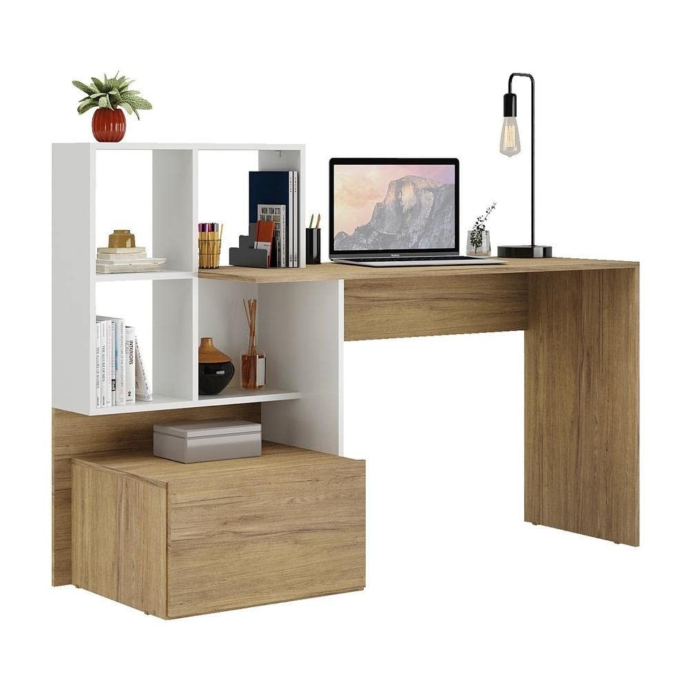 Mesa Escrivaninha Atlantis Multimóveis Branca/Rústica com Espaço para PC – Organize Seu Home Office com Estilo