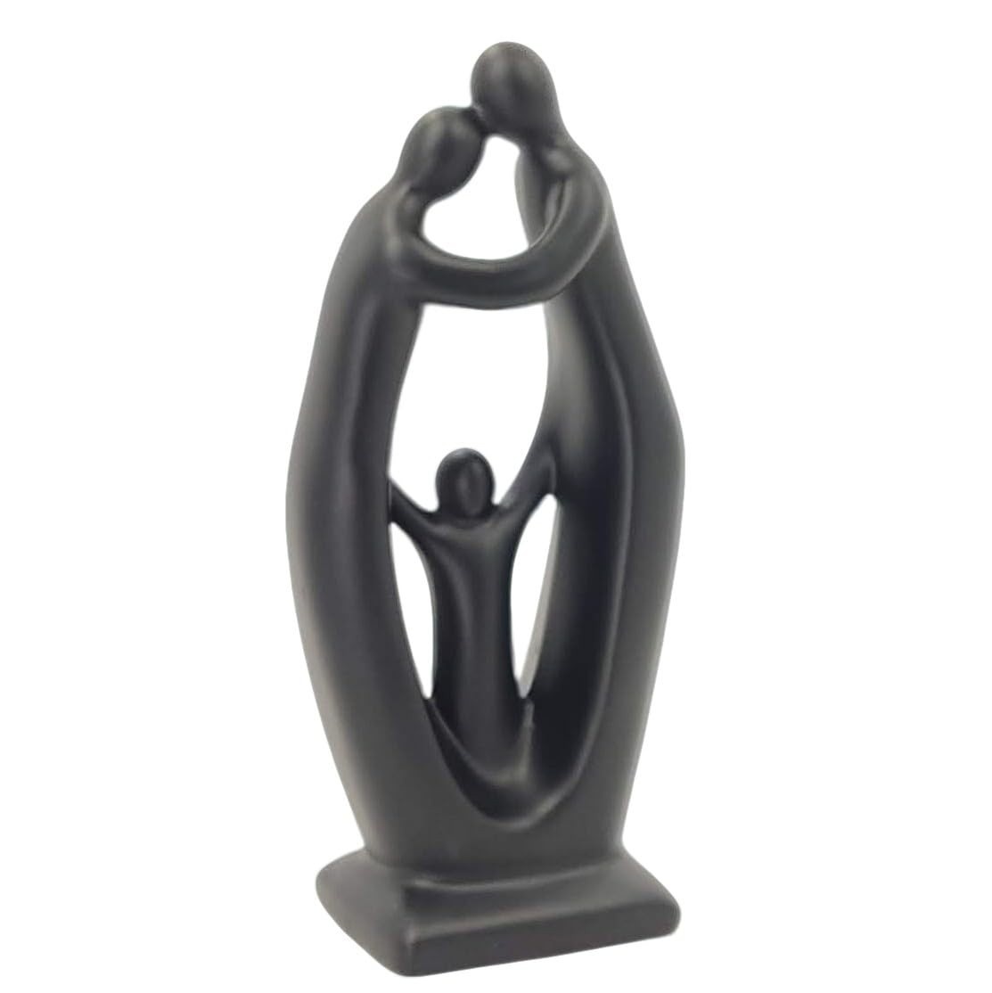 Estatueta Decorativa em Cerâmica Família Papai Mamãe Filho Filha - Escultura de Casal com Crianças (CMC36-6 Preto)