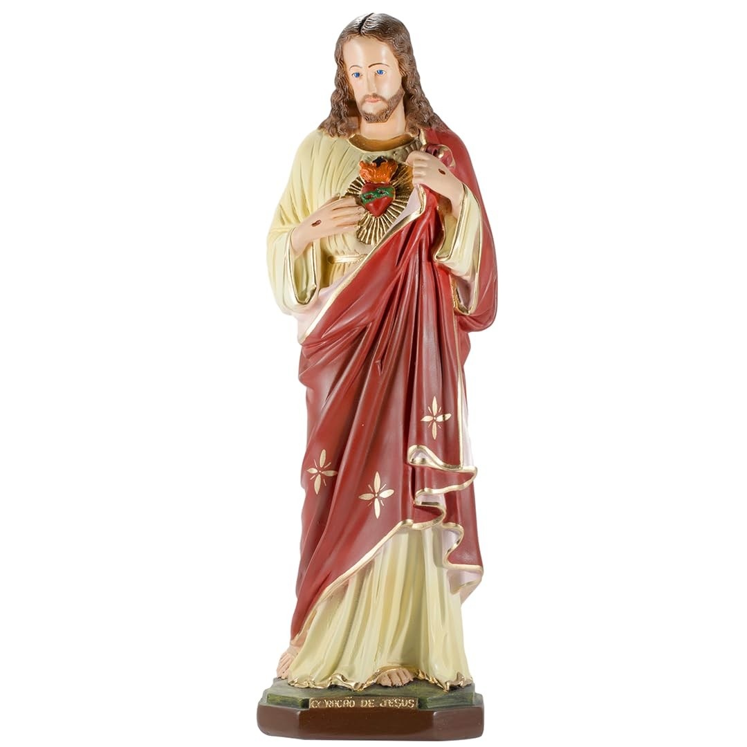Imagem Coração de Jesus em Gesso 20cm - Escultura Católica para Decoração e Oração