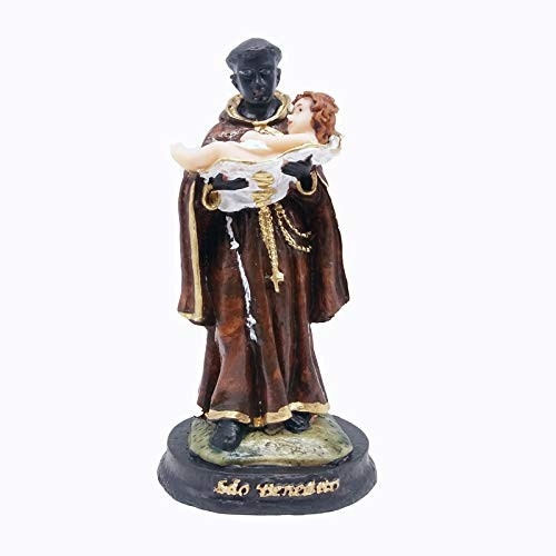 São Benedito Santo Negro - Escultura em Resina Italiana 15 cm | Detalhes Ricos & Pintura Manual