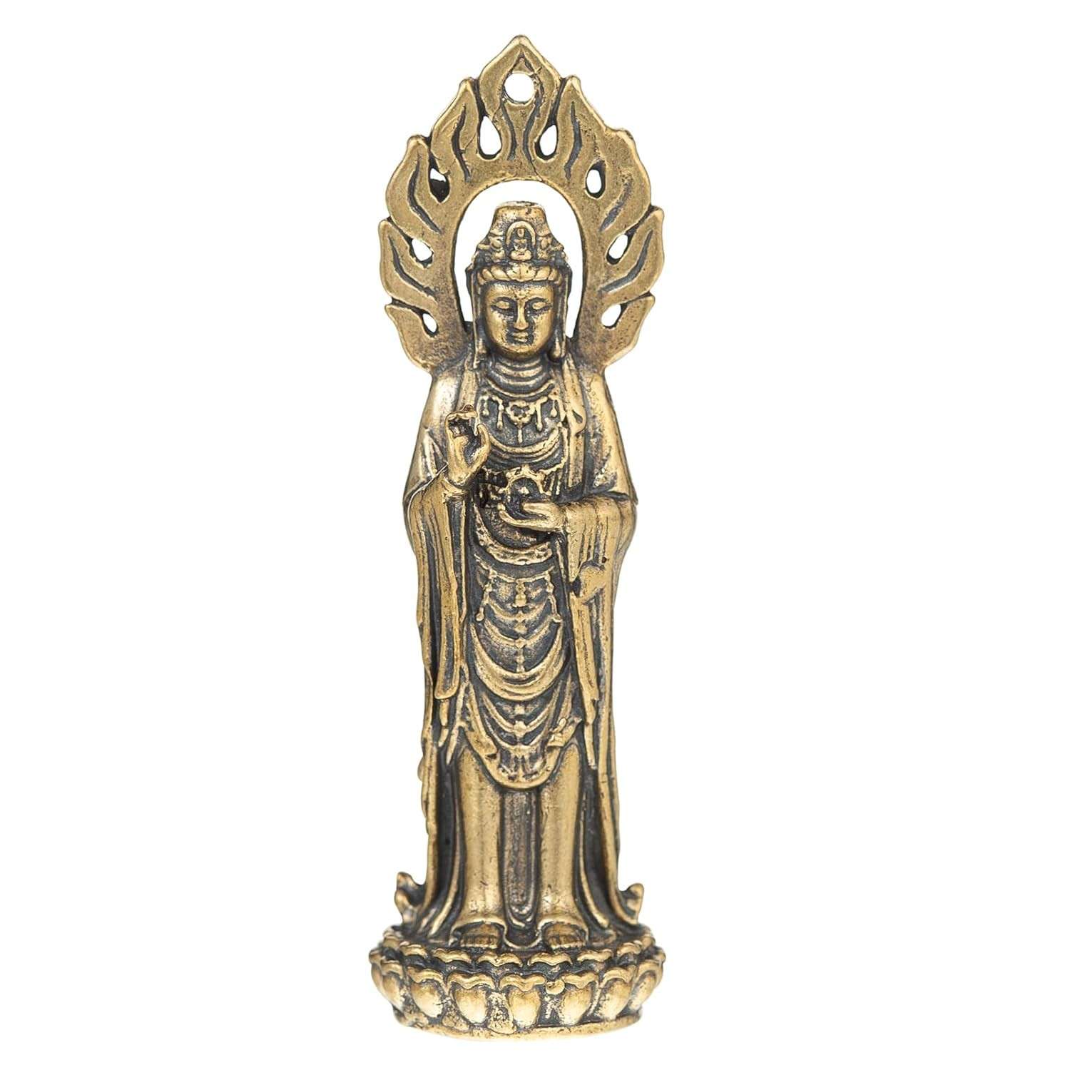 Estátua Guan Yin de Cobre Puro - Escultura Artesanal para Meditação e Decoração Zen