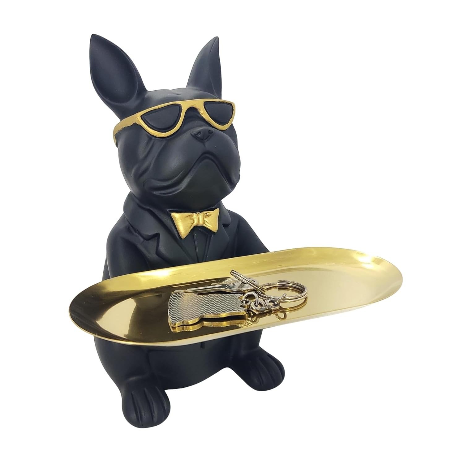Estátua de Bulldog com Cofre Decorativo e Bandeja – Escultura Funcional para Decoração Moderna