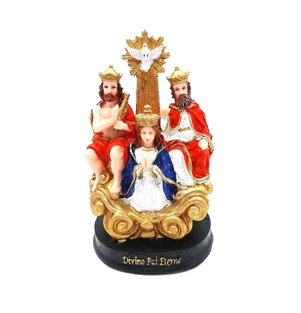 Escultura Divino Pai Eterno em Resina 15 cm - Estatua da Santa Trindade Pintada à Mão