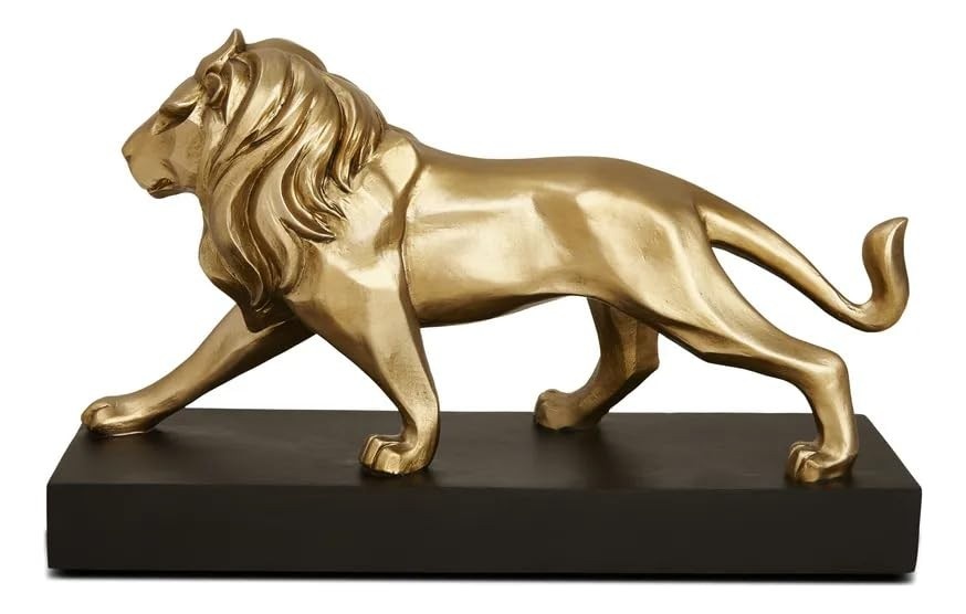 Escultura Leão em Polirresina Dourada - Decoração Elegante e Luxuosa