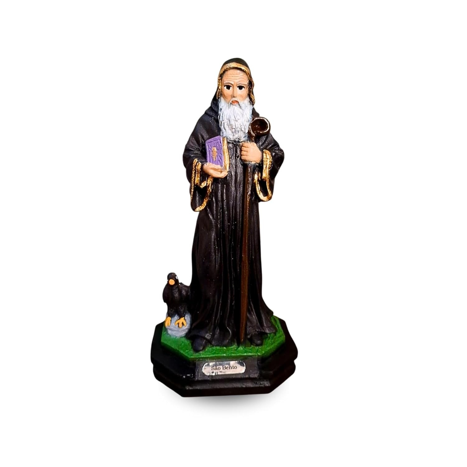 Imagem de São Bento em Resina 15cm - Escultura Religiosa com Detalhes Artesanais