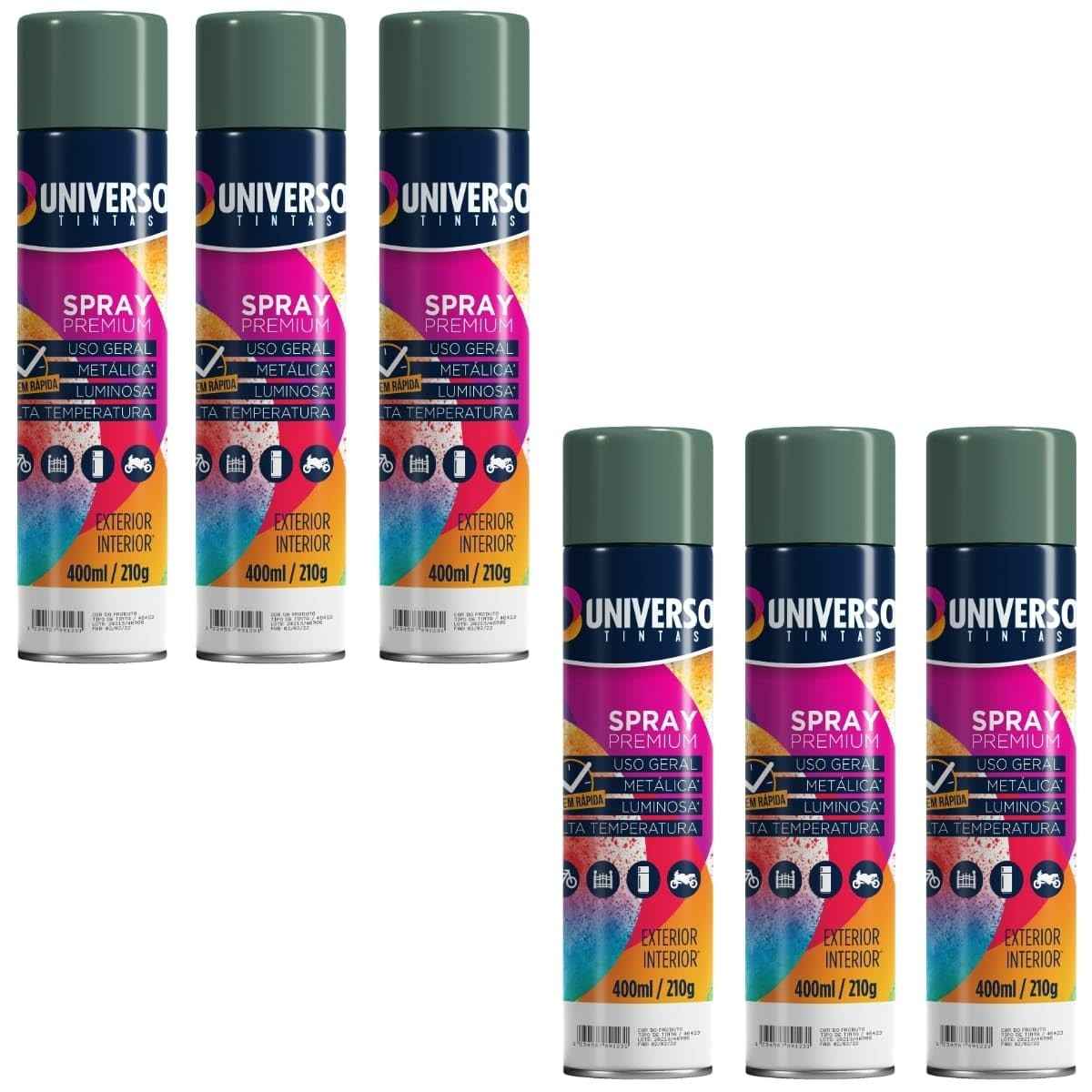 Tinta Spray 400ml Verde Escuro Uso Geral em Aço Ferro Couro Gesso Cerâmica | Universo | Kit 06 un