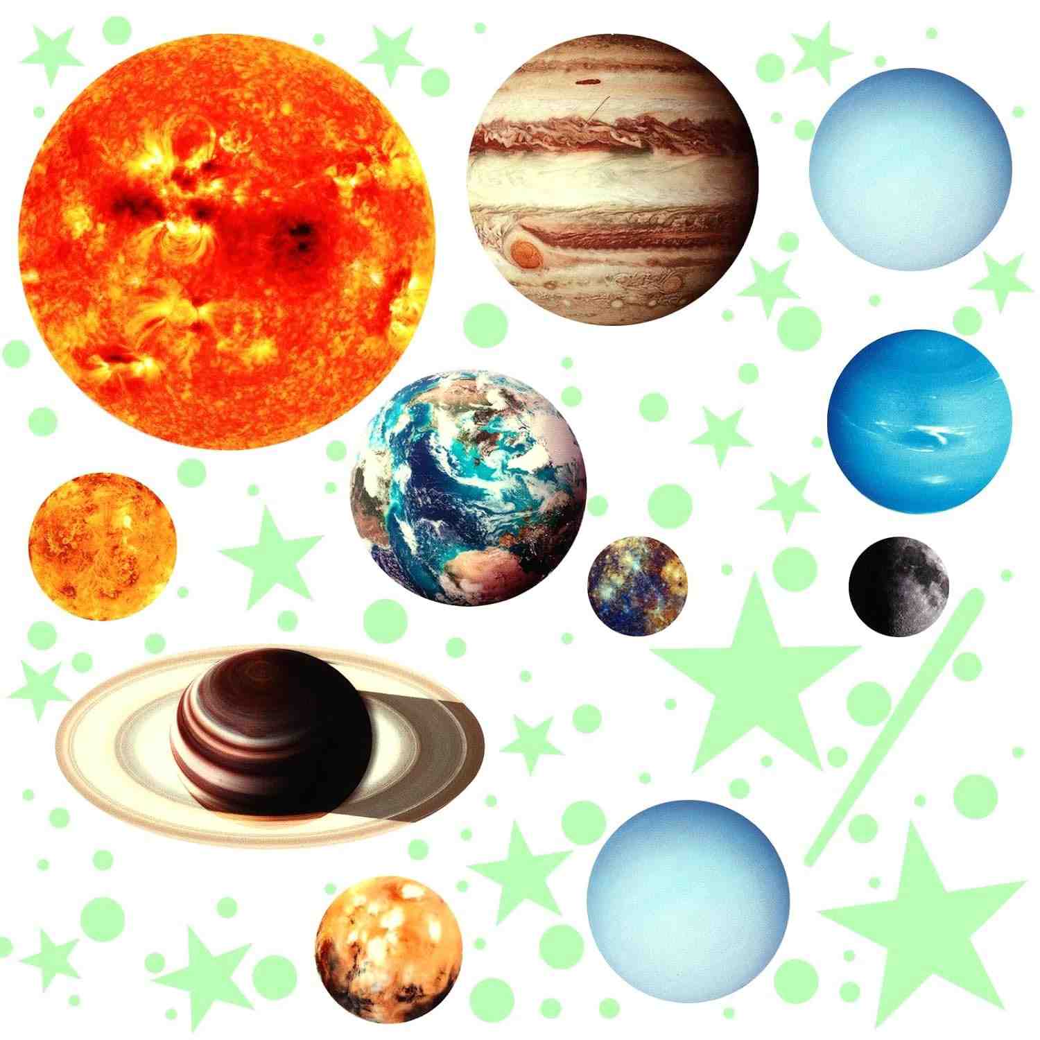 Adesivos de Parede com Estrelas que Brilham no Escuro - Sistema Solar Planetas Decoração Quarto Infantil