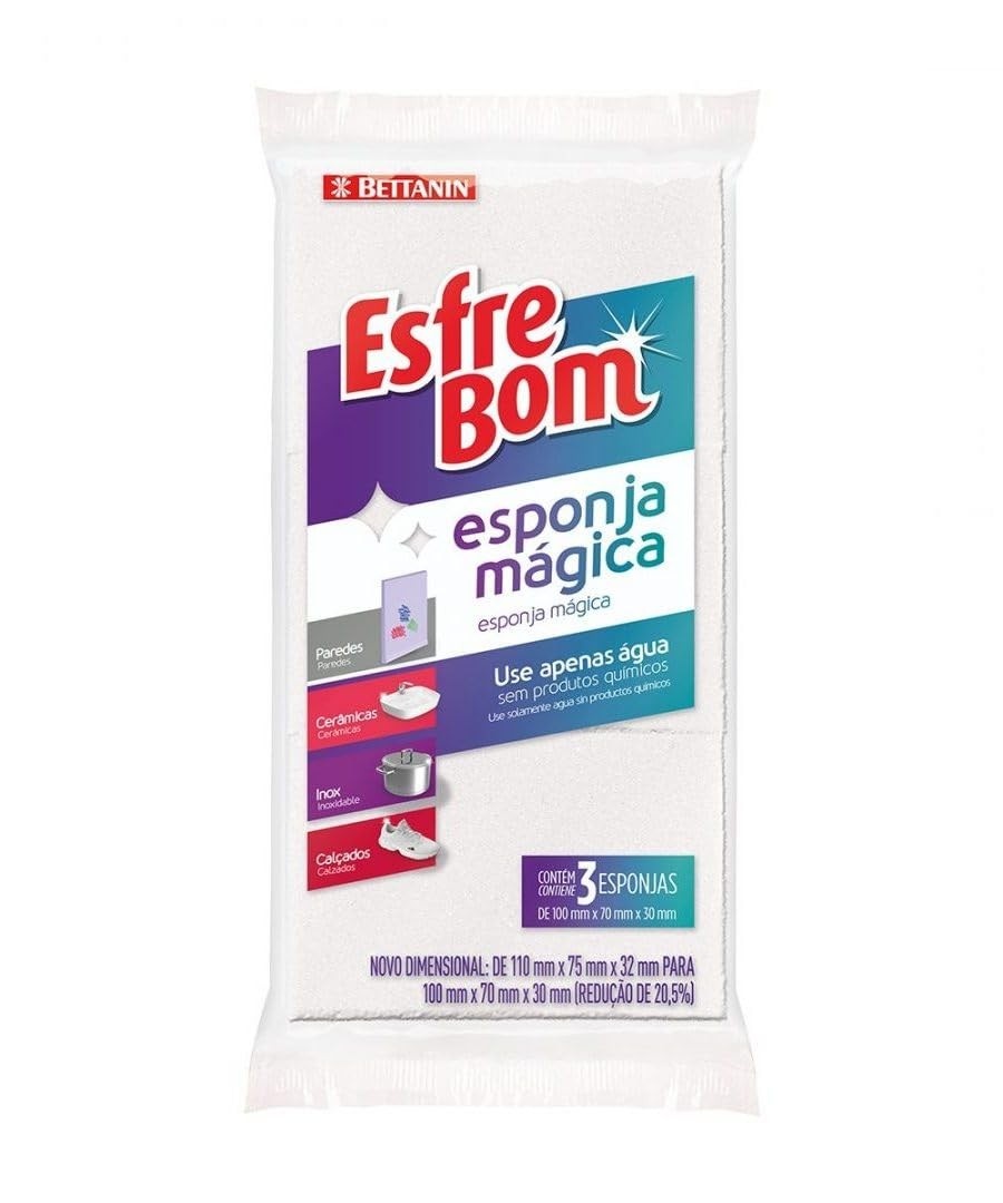 EsfreBom - Esponja Mágica 3 Unidades Bettanin | Limpeza Sem Esforço e Sem Produtos Químicos