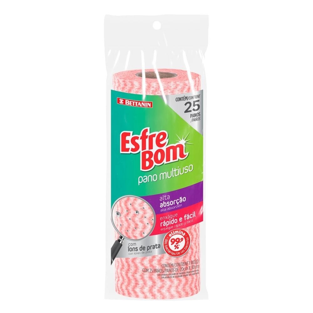 EsfreBom: Pano Multiuso Antibacteriano Vermelho (25 Unidades)