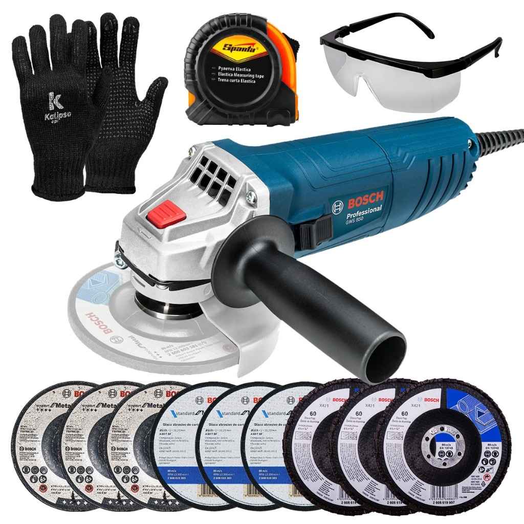 Esmerilhadeira Bosch GWS 850: Kit Completo + 9 Discos