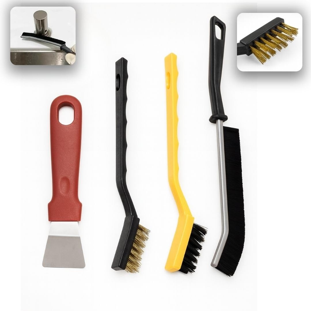 Kit 3 Escovas Multiúso + 1 Espátula - Limpeza Profunda e Detalhamento