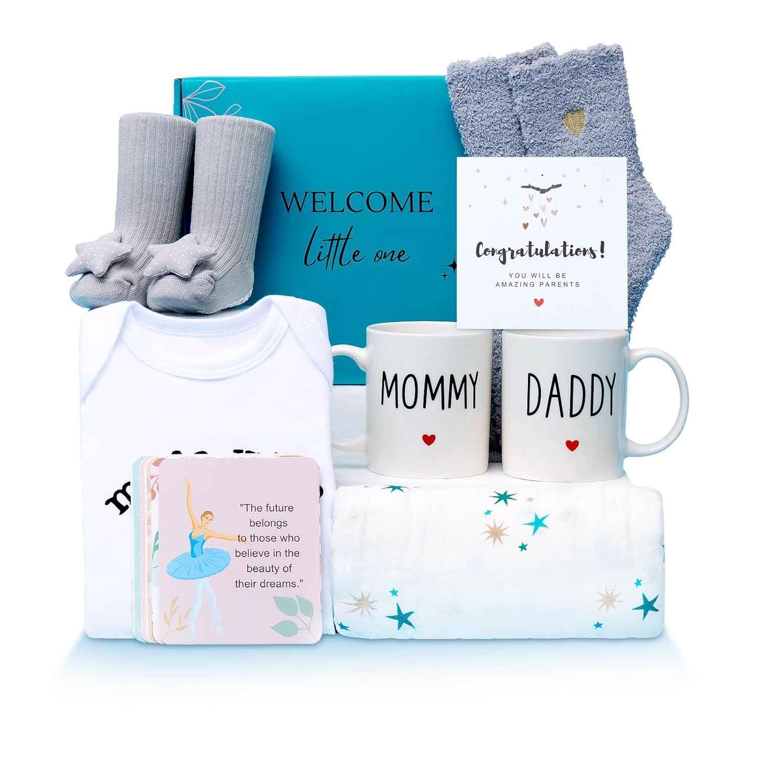 Presente Especial para Novos Pais - Kit Completo com Canecas, Cobertor, Macacão e Mais