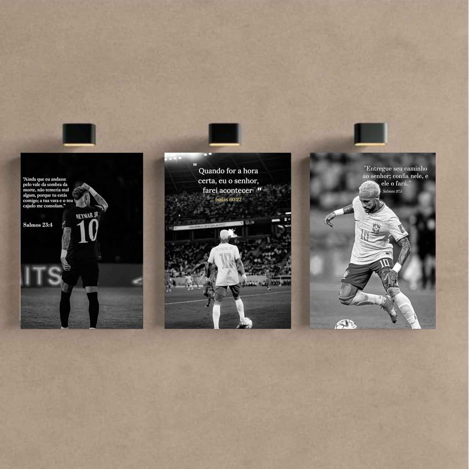 Kit 3 Quadros Decorativos com Versículos Bíblicos Inspiradores - Edição Especial Neymar Jr