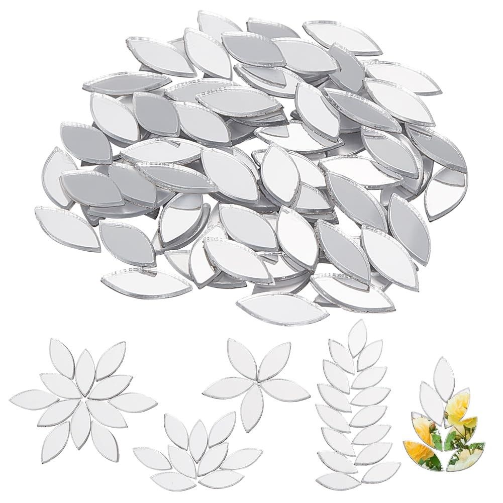 OLYCRAFT 300 Peças Mosaico Autoadesivo Folhas Espelhadas 0,4x0,2pol - Acrílico Prata DIY Decoração