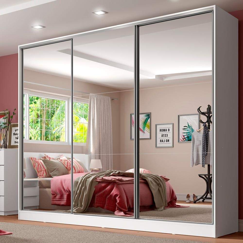 Guarda-Roupa Casal 100% MDF com Espelho Royale 3 Portas de Correr Madesa