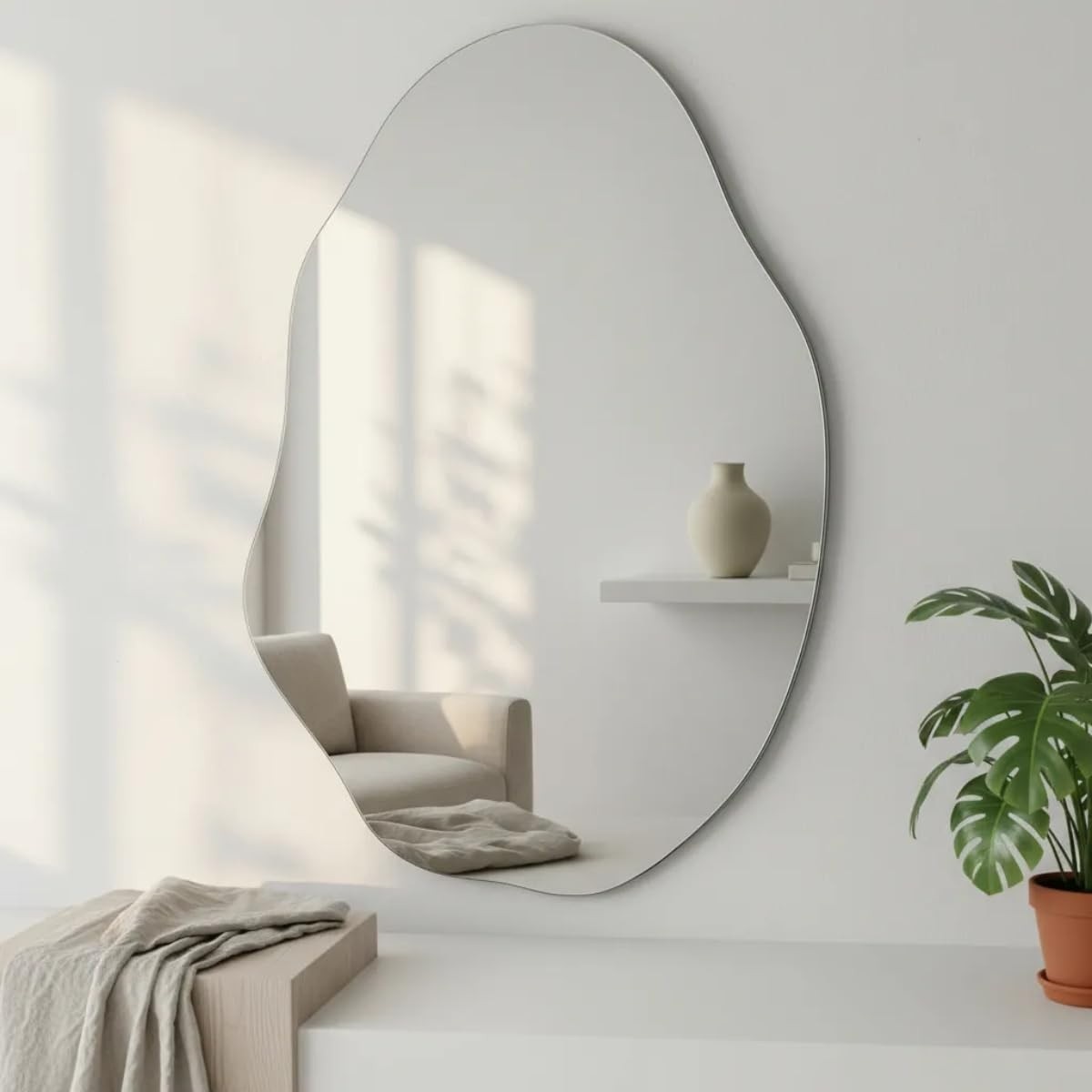 Espelho Orgânico Lapidado Vênus 70x50cm - Design Elegante com Suporte para Sala, Quarto e Banheiro
