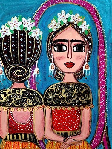 Frida no Espelho (2019) - Tela Canvas 30x39 - Arte Exclusiva de Juliana Rabelo