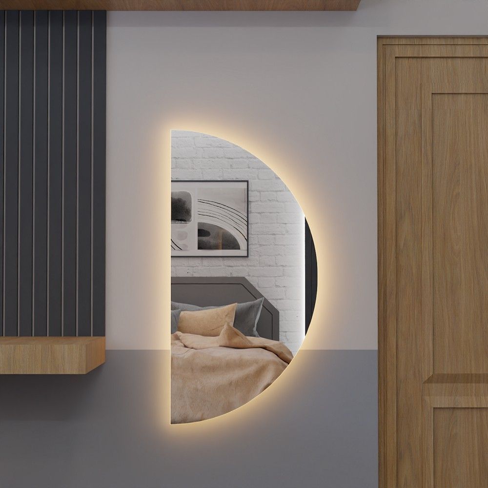 Espelho Meia Lua com LED: Elegância e Luz!