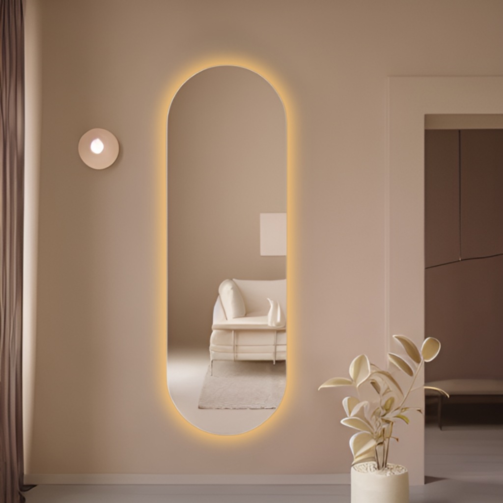 Espelho Oval Gigante com LED Branco e Amarelo – Iluminação Perfeita