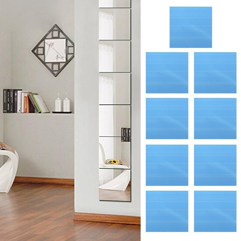 Espelhos Autoadesivos Decorativos 9 Peças - 15x15cm | Decoração Moderna para Sala, Quarto e Cozinha
