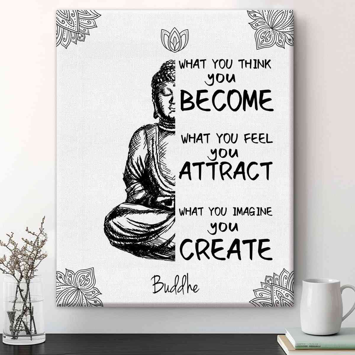 Arte Espiritual Budista em Tela | Pintura 'What You Think You Become' para Sala de Meditação