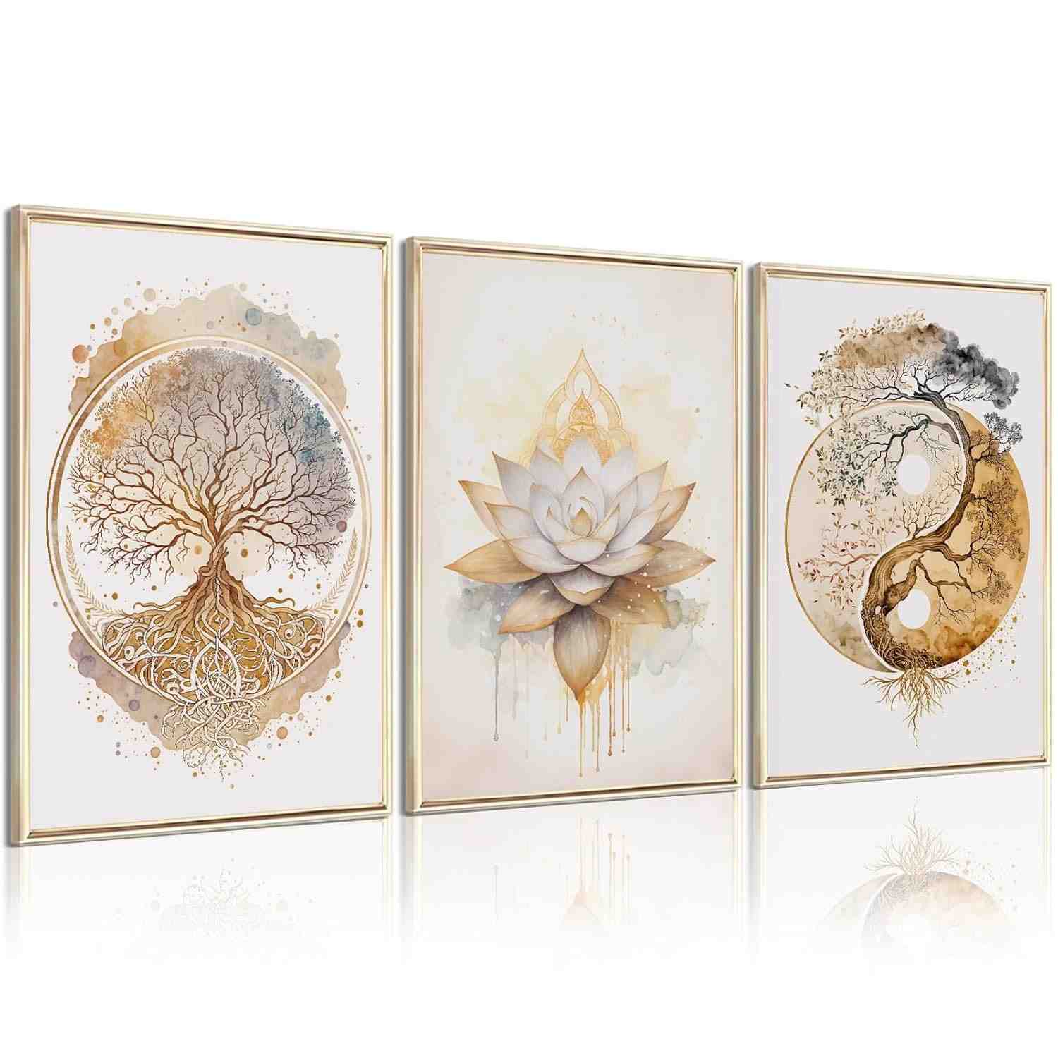 Arte de Parede Árvore da Vida com Flor de Lótus - Tela Zen para Decoração Espiritual e Yoga 40x60cm