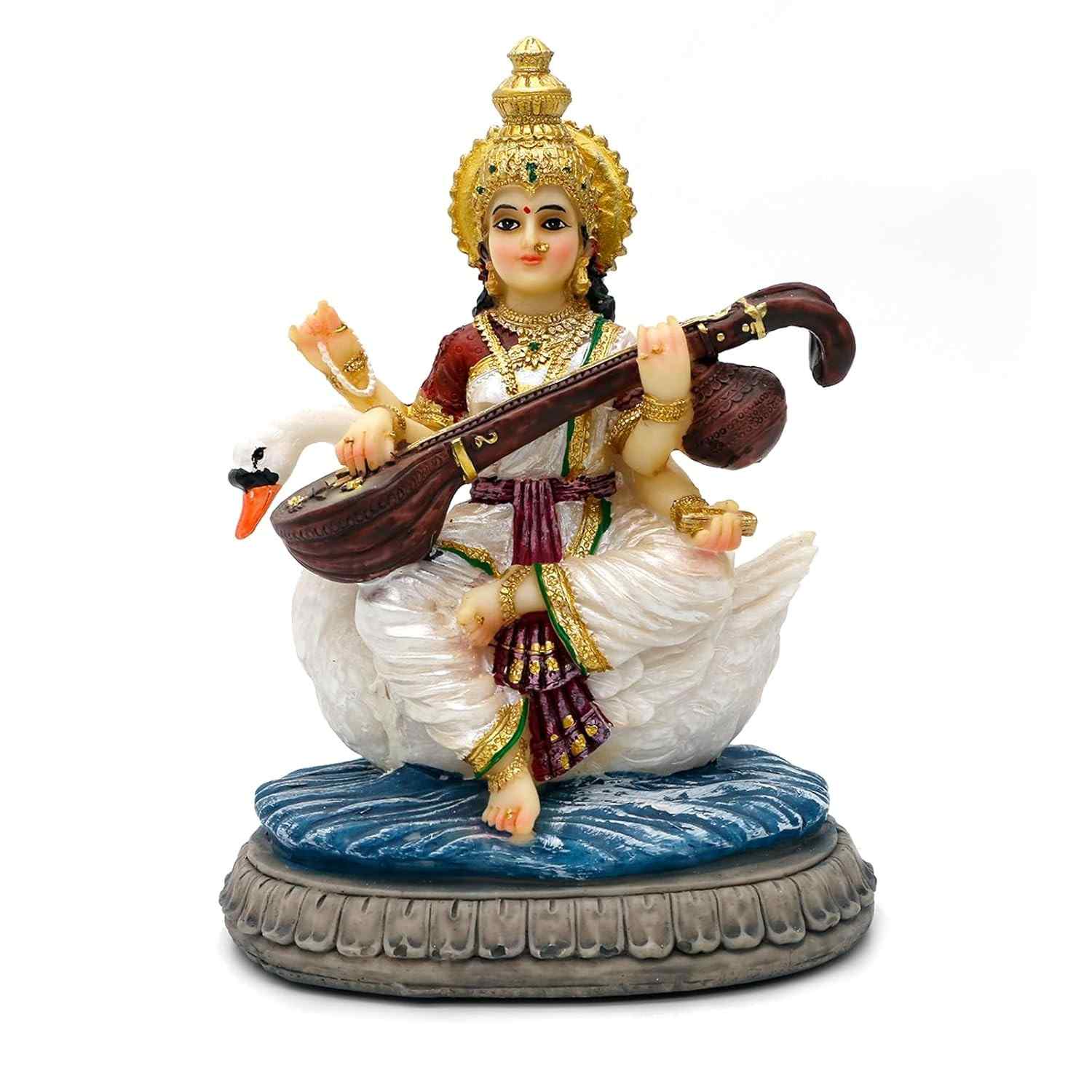 Estátua Saraswati 14 cm - Presente Divino para Decoração e Espiritualidade