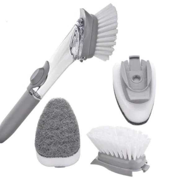 Escova Dispenser 2 em 1 com Esponja e Detergente - Limpeza Inteligente para Cozinha e Louças