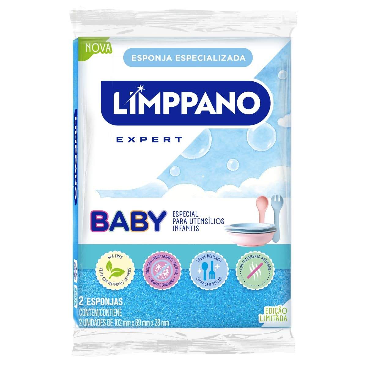Limppano Esponja de Limpeza para Louça do Bebê - Segura, Macia e Livre de BPA