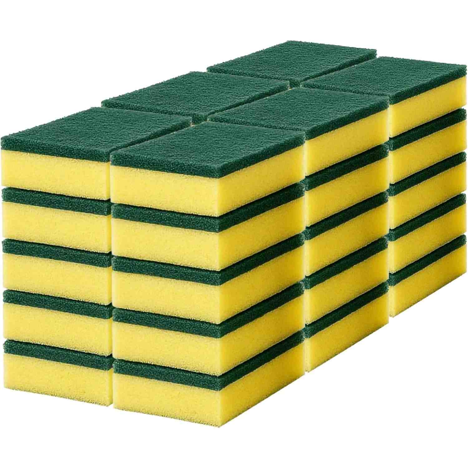 Kit Esponjas de Louça Dupla Face Verde e Amarela - Fibra Abrasiva + Espuma Macia para Limpeza Fácil e Segura