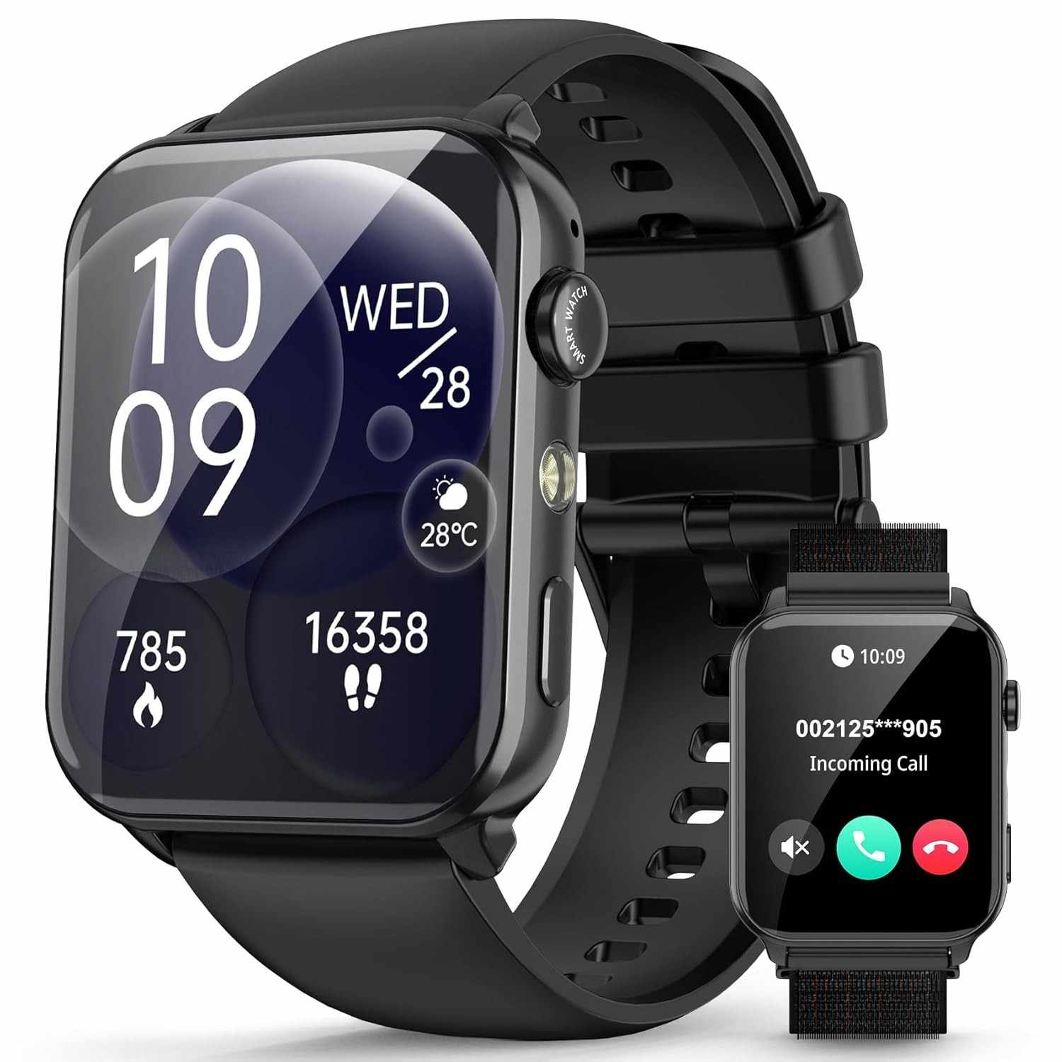 Smartwatch 1.91" LED Full Touch: 100+ Esportes, Chamadas Bluetooth, Assistente Voz - iOS/Android, 2 Pulseiras (Preto)