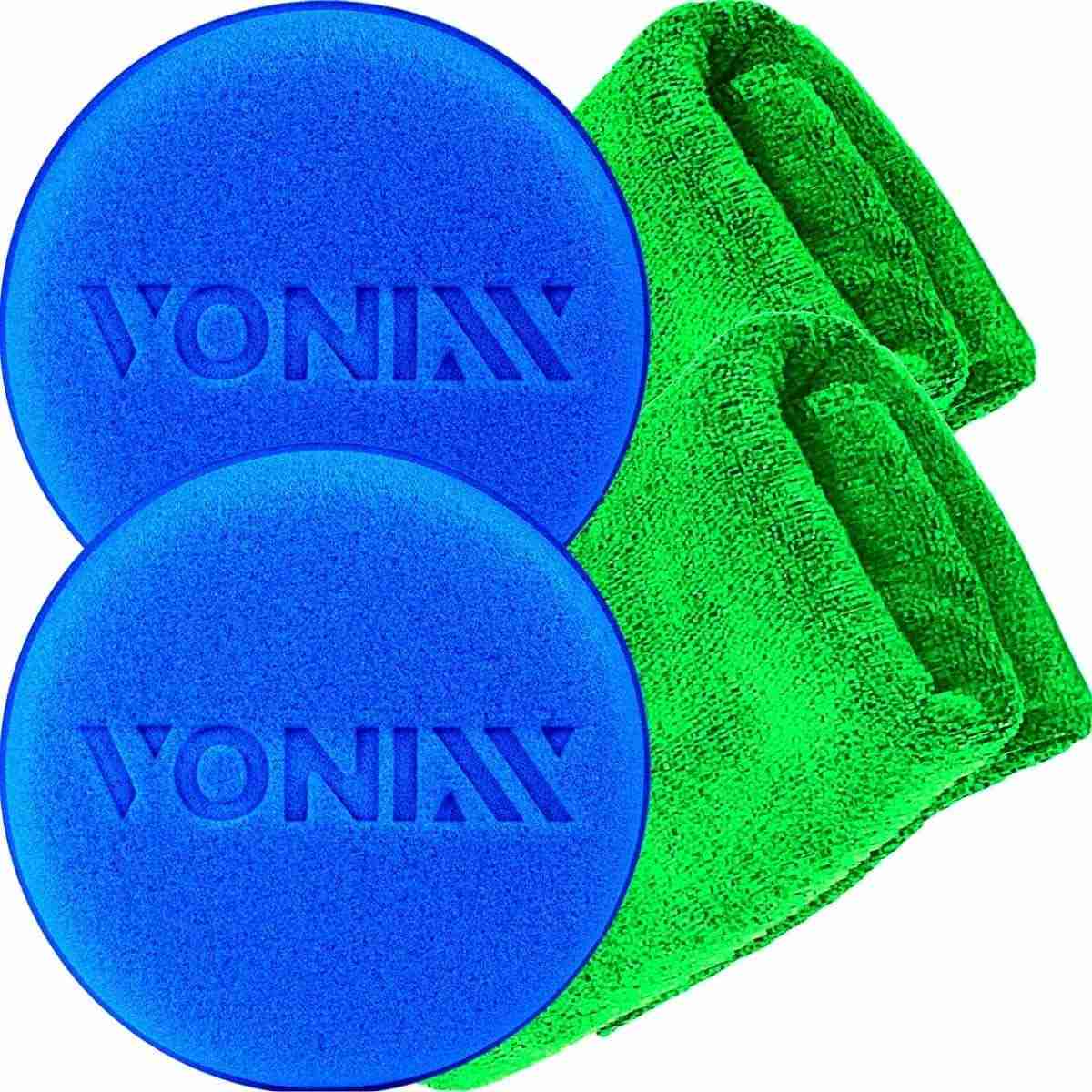 Kit Essencial: 2 Aplicadores de Espuma Vonixx + 2 Panos Microfibra JS para Detalhamento Automotivo