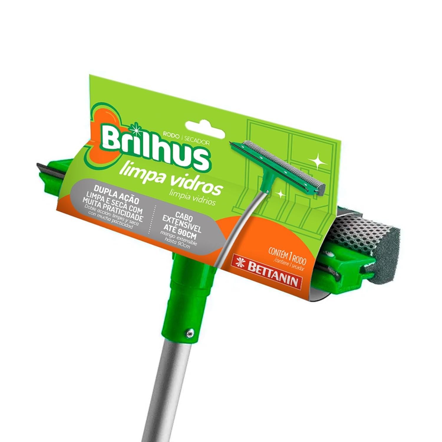 Brilhus Mop Limpa Vidros com Cabo Extensível 96cm - Espuma e Borracha para Limpeza sem Marca