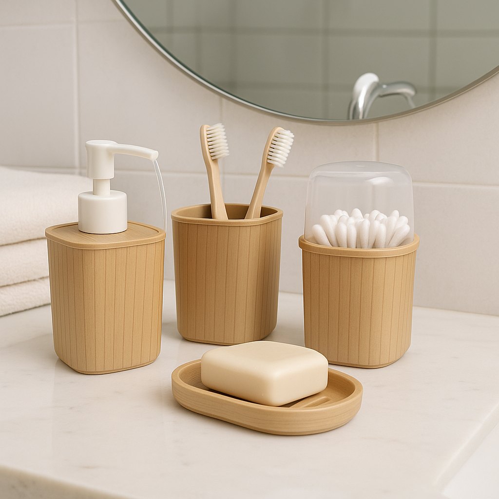 Kit Banheiro Classic Fosco Madeira – 5 Itens Essenciais