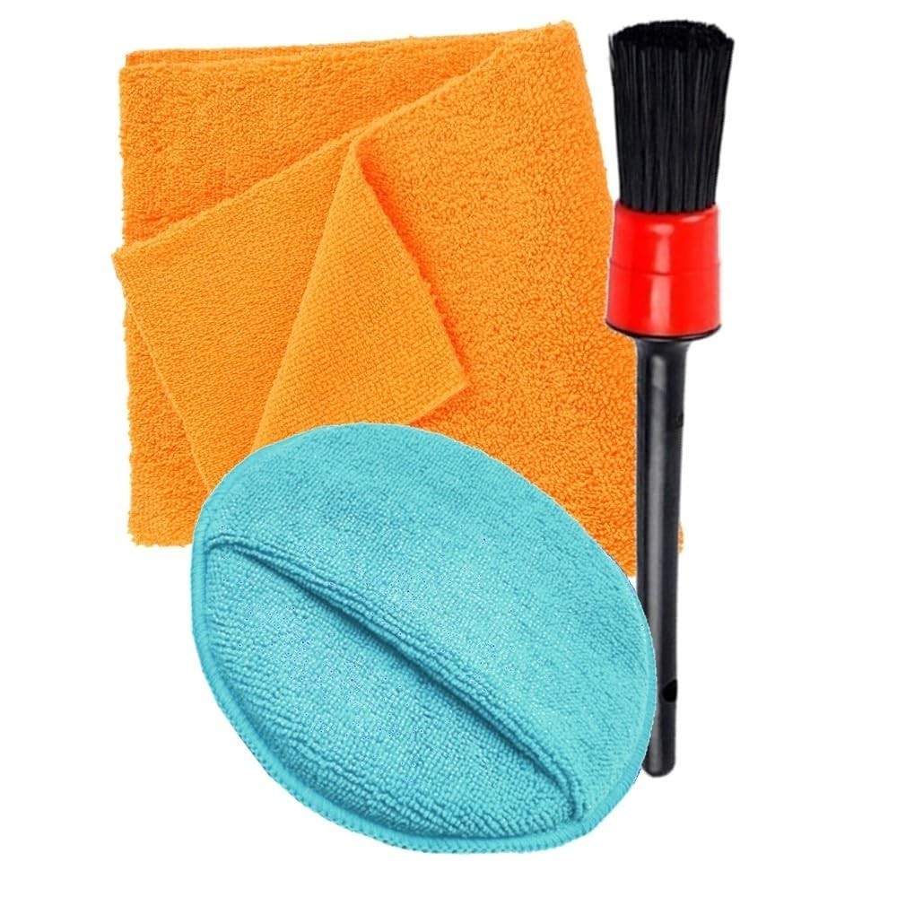 Kit Essencial Karbox: Pincel Detalhamento, Aplicador e Toalha Microfibra 40x60cm para Carro Perfeito