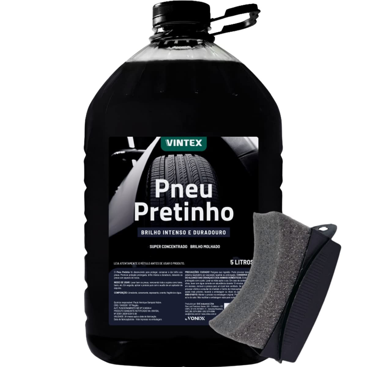 Kit Essencial: Aplicador de Pretinho + Pretinho Renovador 5L Vonixx para Pneus Impecáveis