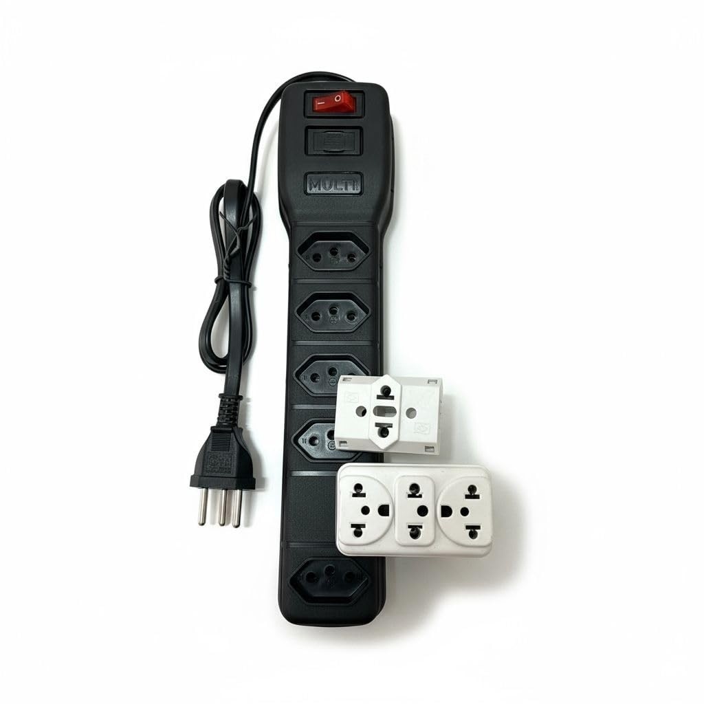 Kit Essencial: Filtro de Linha Universal 5 Tomadas Bivolt + T + Adaptador 10A/20A