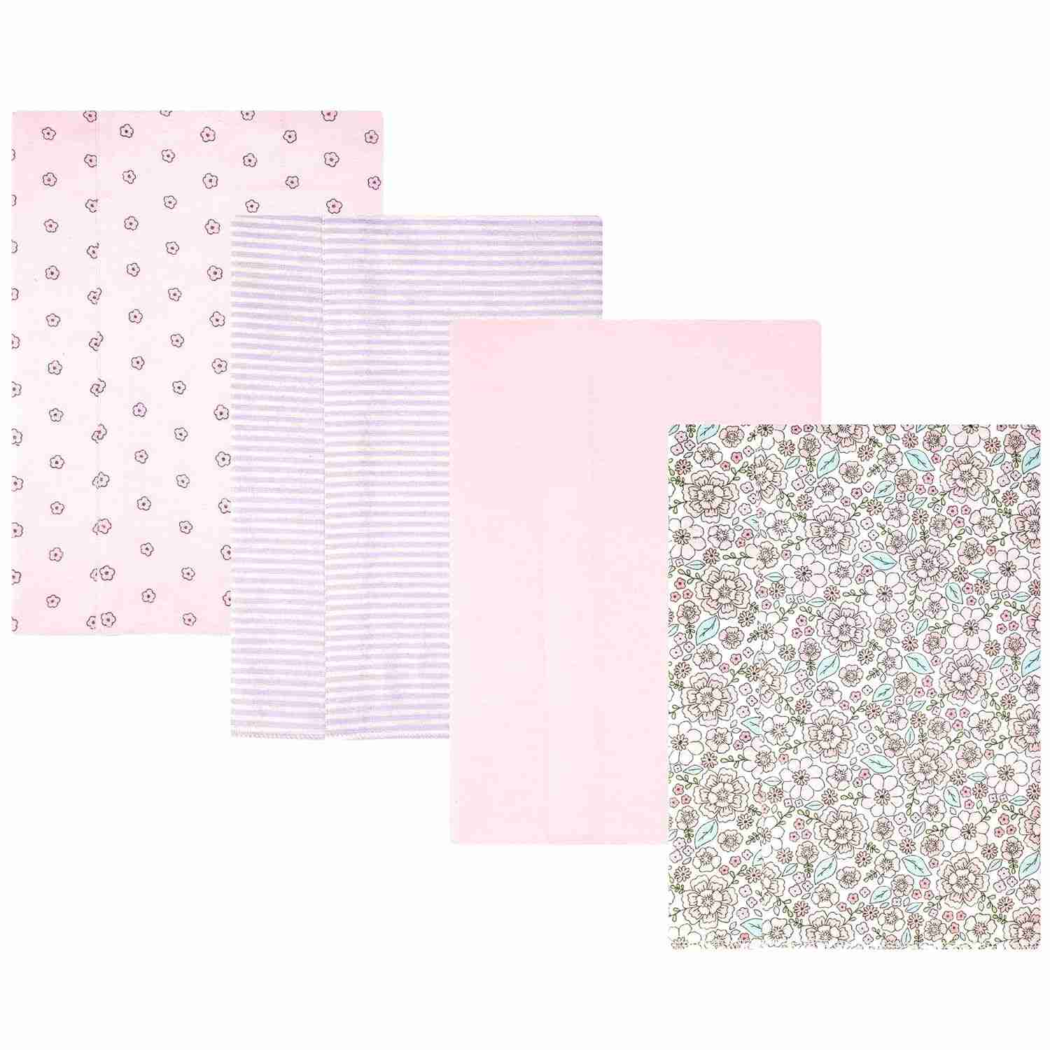 Conjunto de Panos de Boca para Bebê com Estampa Floral Rosa - 4 Unidades Macias e Absorventes