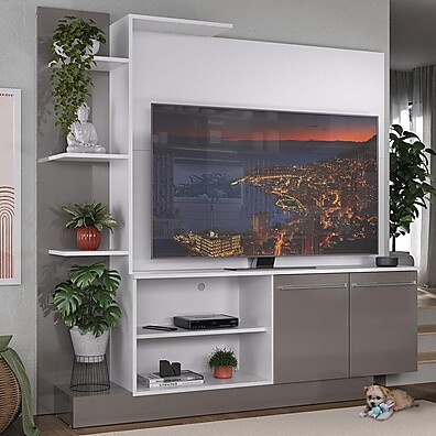 Estante com Painel TV 55” e 2 Portas Denver – Branco/Lacca Fumê
