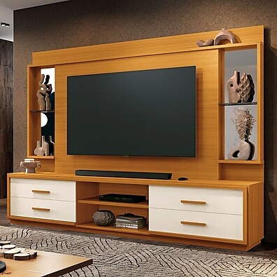 Estante Home TV 75" Leni: Espelho, Gavetas e Design!