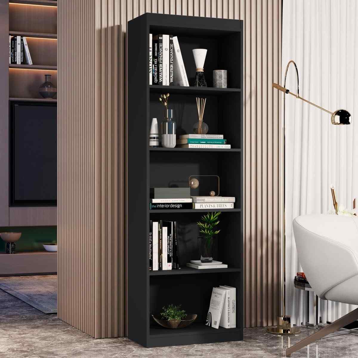 Estante Livreiro 5 Nichos Preto - Organizador Moderno para Casa e Escritório | Design Versátil e Espaçoso
