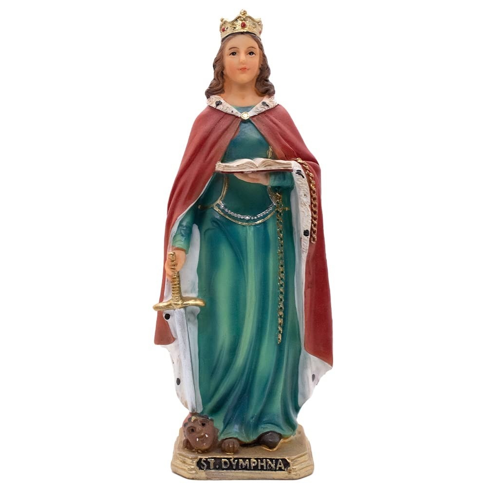 Saint Dymphna - Estátua Católica de 20cm | Padroeira da Saúde Mental | Presente Espiritual para Batismo, Comunhão e Decoração Cristã